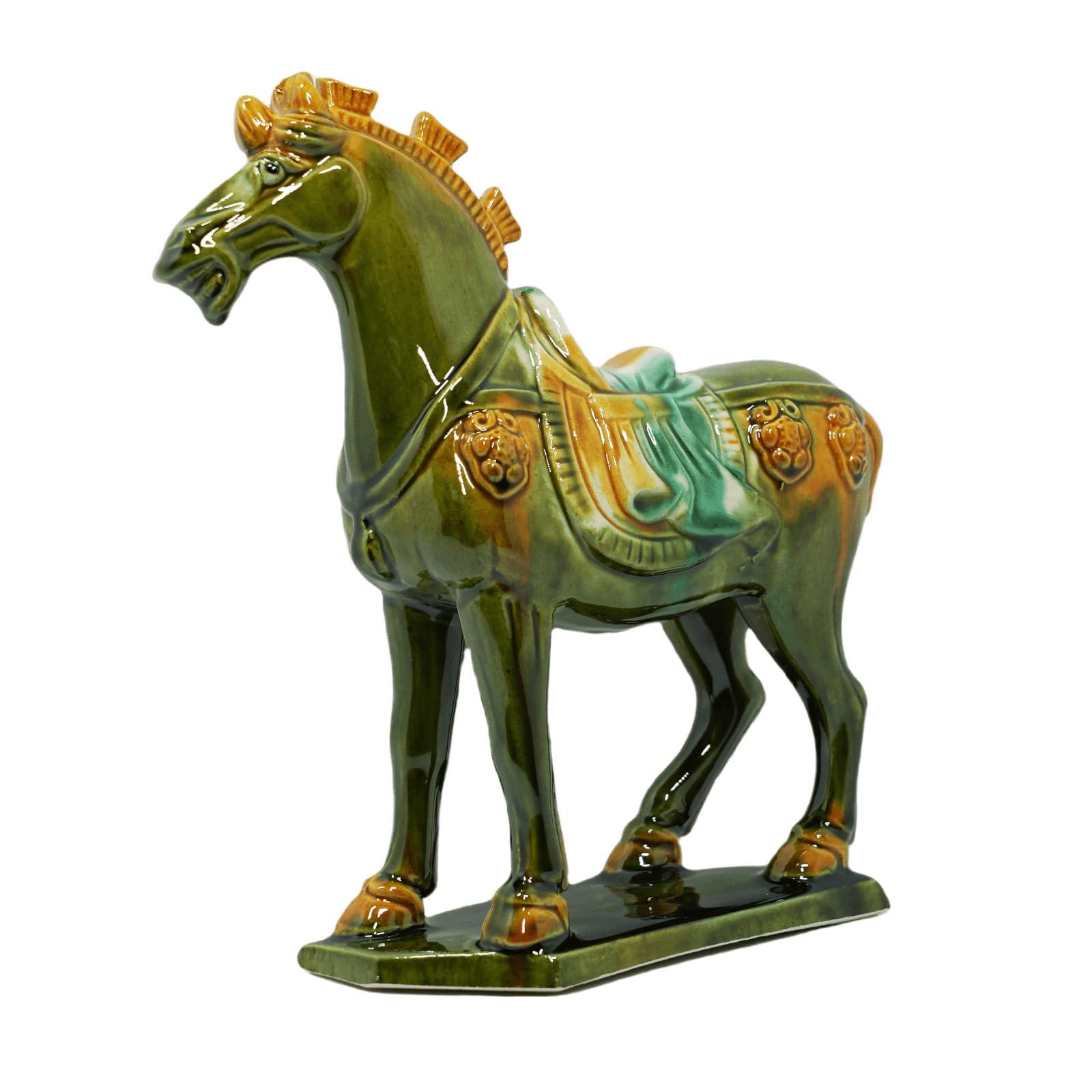 Handmade -Tang Dynasty Tri-Color Horse Sculpture Ceramic Horse-19cm Cultural Art Piece for Home,Bookcase or Office Decor (Grass Green)