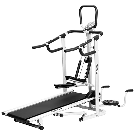 Durafit Manual Treadmill HMTM1 with Stepper Twister Push-Up Bar 4 in 1 Multifunction Max User Weight 100 Kg LCD Display