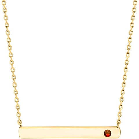 PAVOI 14K Gold Plated Crystal Birthstone Bar Necklace | Dainty Necklace | Gold Necklaces for Women