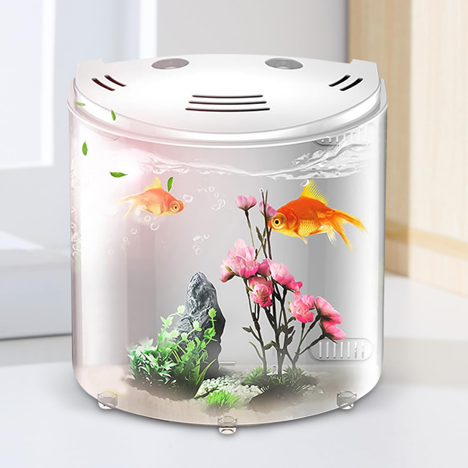 Aquarium de Bureau avec Filtre et lumière en Acrylique, Transparent avec Pompe à Eau pour Betta, escargots, crabes, étoiles de mer - Petits Habitat