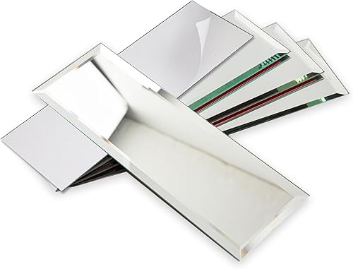 Miniatura 9 de Diflart Azulejos adhesivos de espejo para salpicaduras, plateado, 7.62x25.4 cm, azulejos de espejo biselado estilo metro para salpicadero de cocina