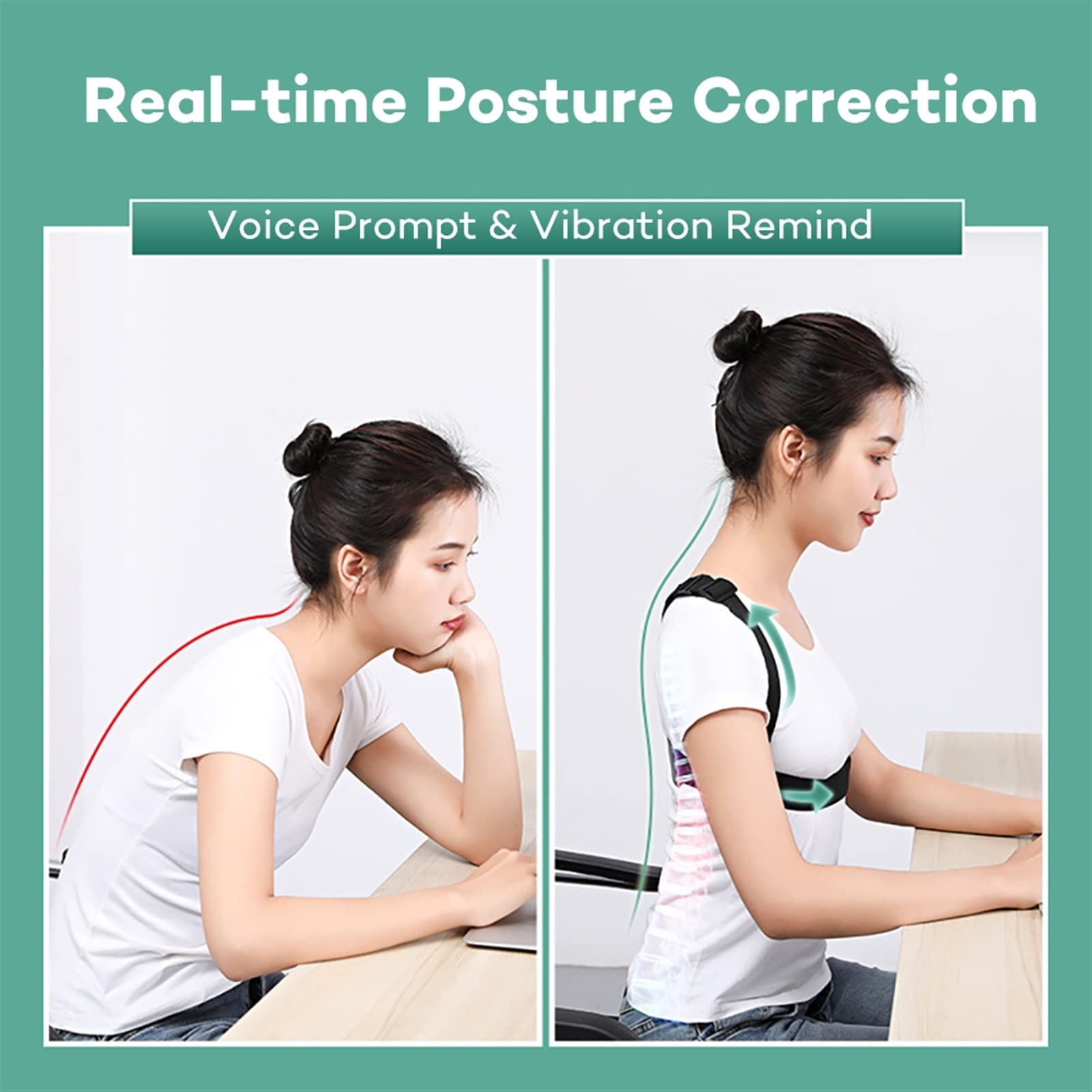 Corrector de Postura de Espalda, Sensor Inteligente, recordatorio de vibración, clavícula Ajustable, Pecho, Espalda, Hombro, cinturón, Soporte de Voz