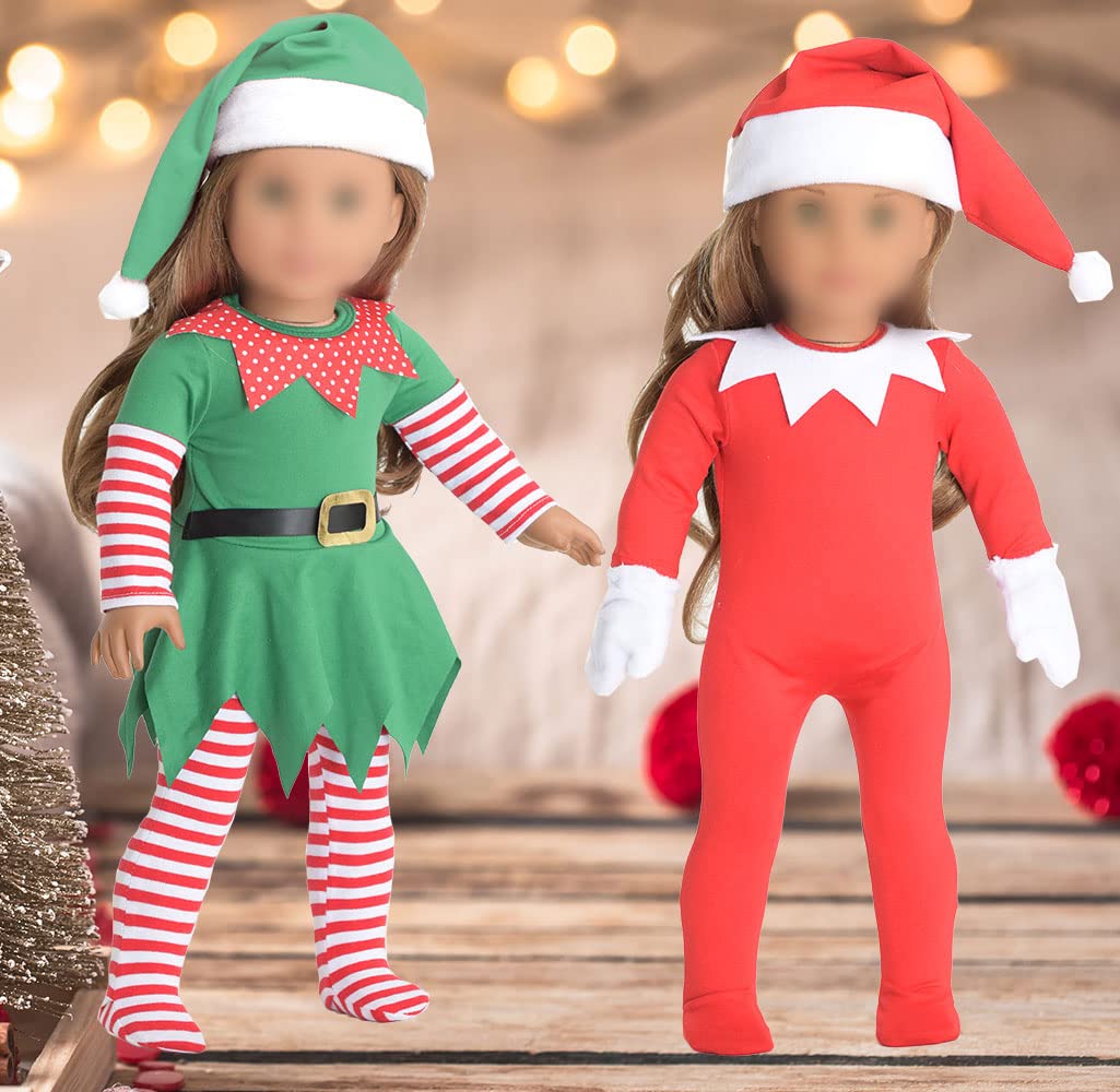 sweet dolly 18 inch Christmas Doll Clothes, 18 inch Christmas Elf Clothing Costume Santa's Little Helper Outfits for 18 inch Doll (Dolls Not Included)