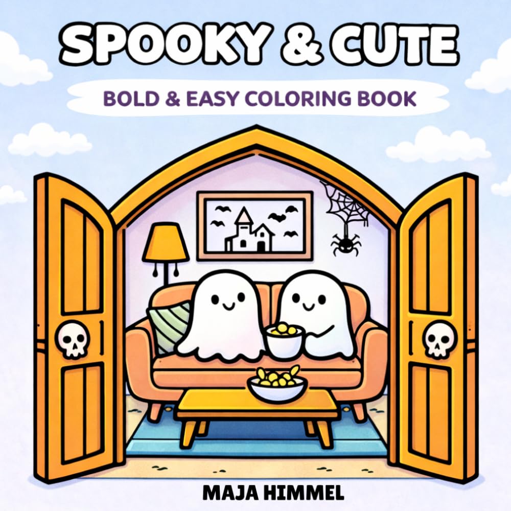 Spooky Cute Halloween Bold & Easy Coloring Book for Kids & Adults: 40 Simple & Easy Designs (Spooky Mini Worlds)