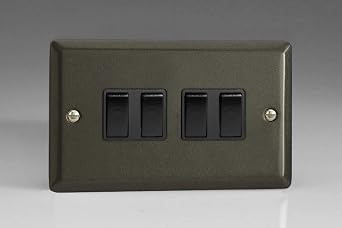 Varilight 4-Gang 10A 1- or 2-Way Rocker Light Switch Twin Plate Graphite 21 XP9B