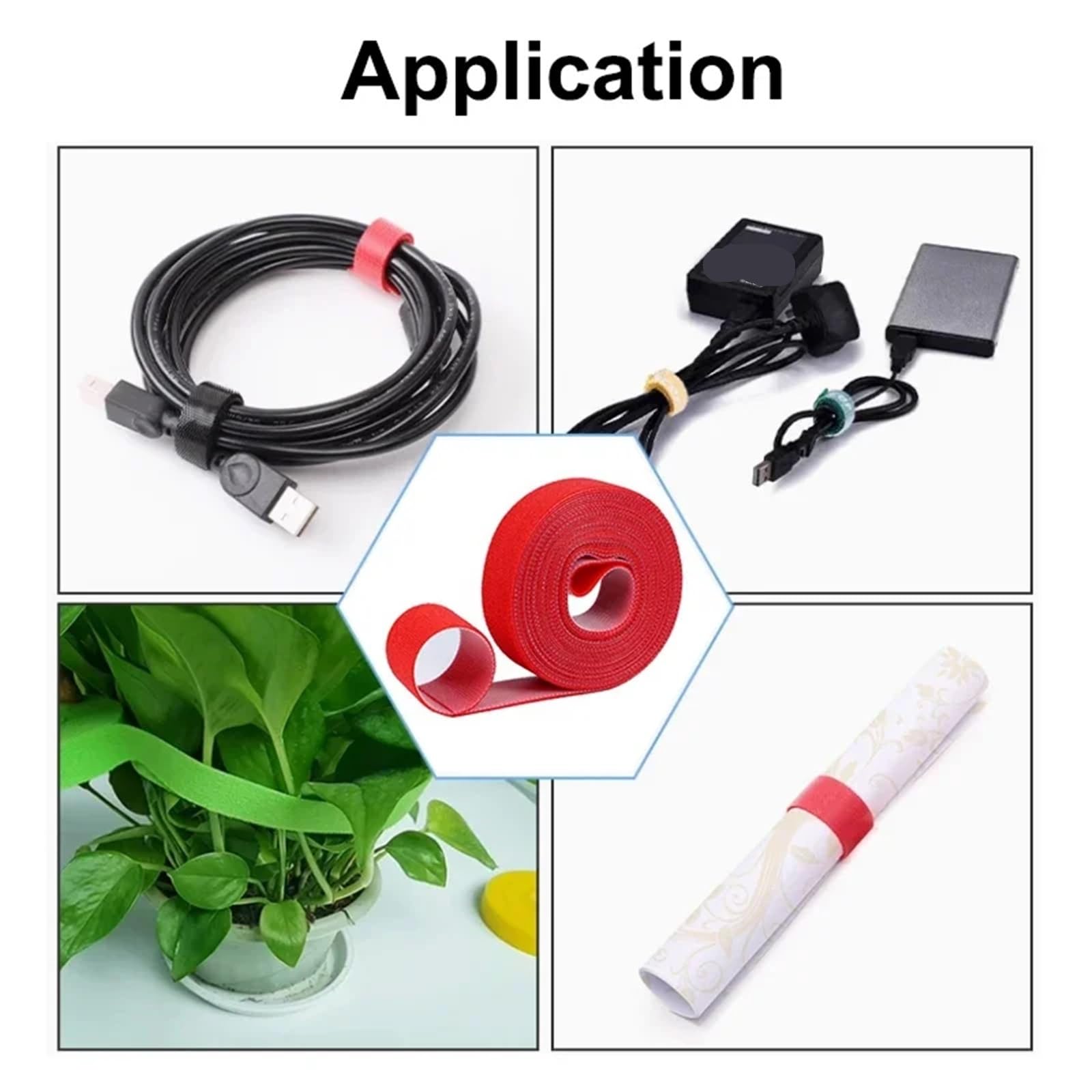 Brida de nailon reutilizable con gancho y bucle, organizador cables, ancho 10 a 25 mm, tira sujeción autoadhesiva, 5 m/rollo para Coser(Black,20mm)