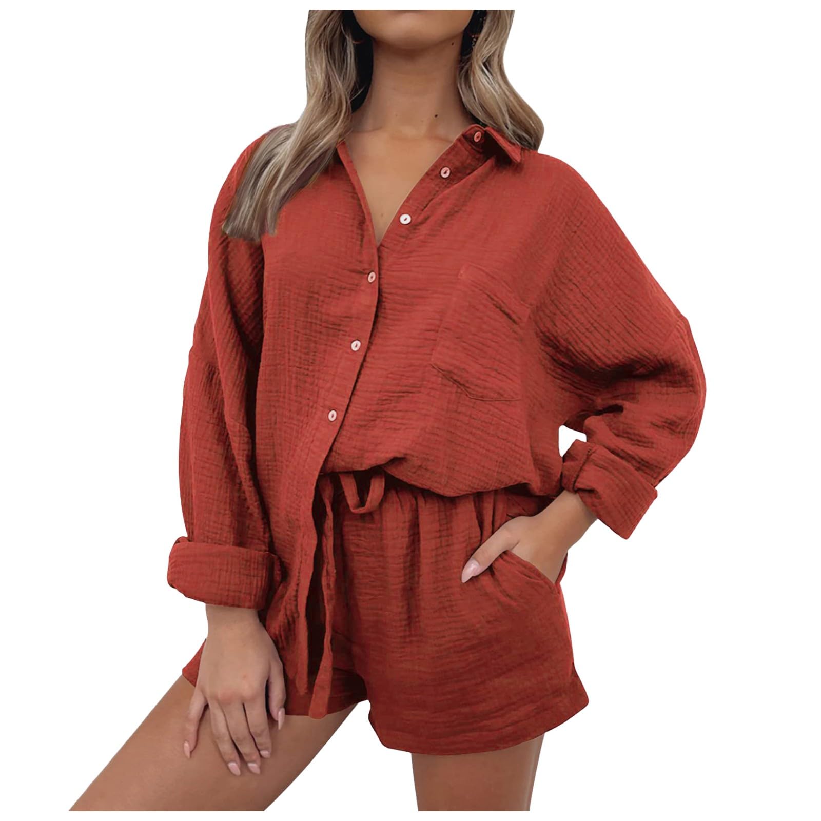 Tenue d'été 2 pièces pour femme, respirante, en mousseline de soie, chemisier, short, 2 pièces, tenue de salon, légère, élégante, pour les loisirs, la plage, le yoga, les voyages