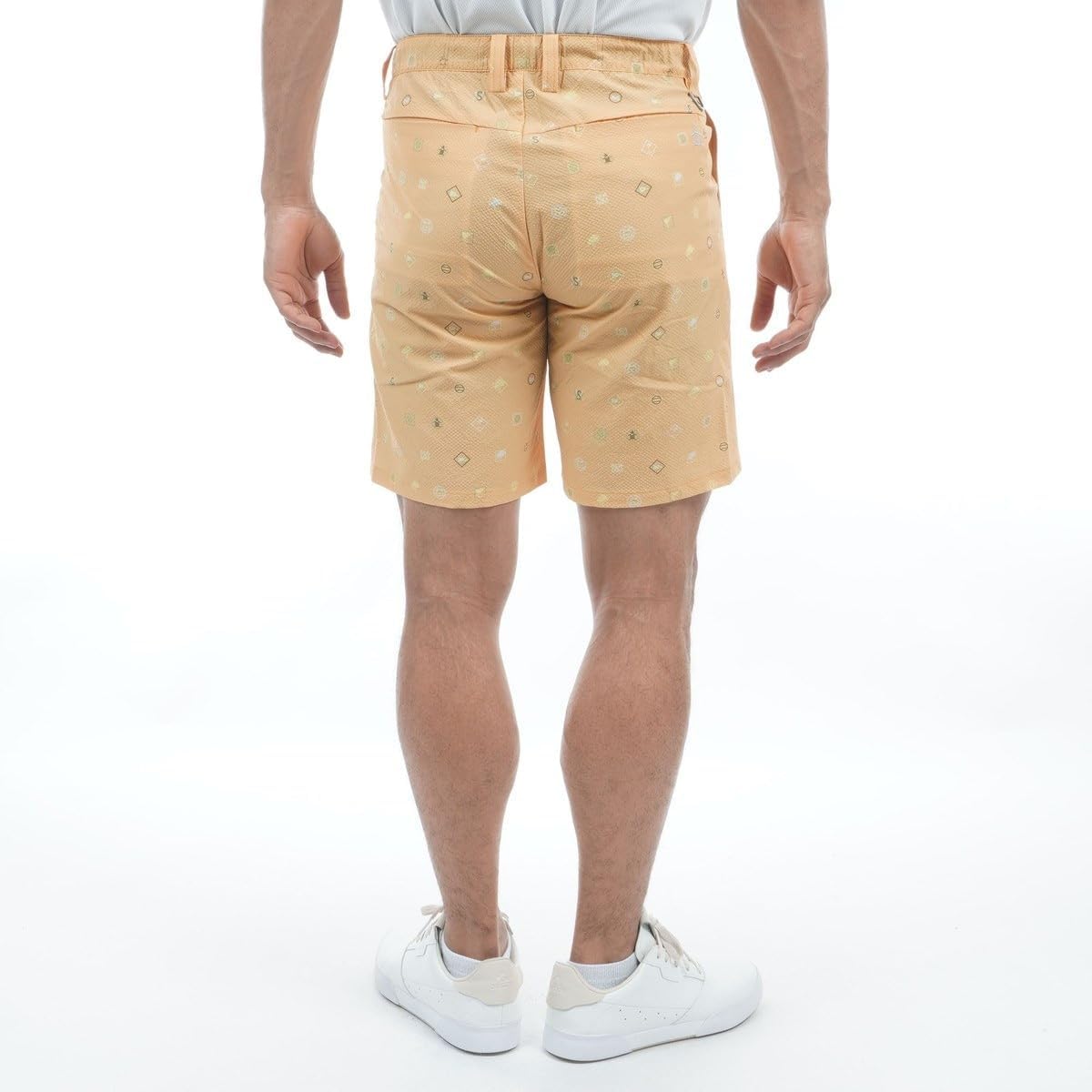 マンシングウェア ゴルフハーフパンツ ロゴ飛び柄 サッカー素材