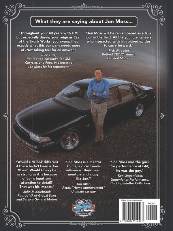 Back cover of Keys to the Kingdom book, showing Jon Moss with a car and quotes from industry leaders.