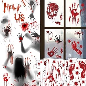 Halloween decoratie, bloedige handafdruk, voetafdruk, bloedige raam-/muurstickers, enorme deurafdekking, raamposter…