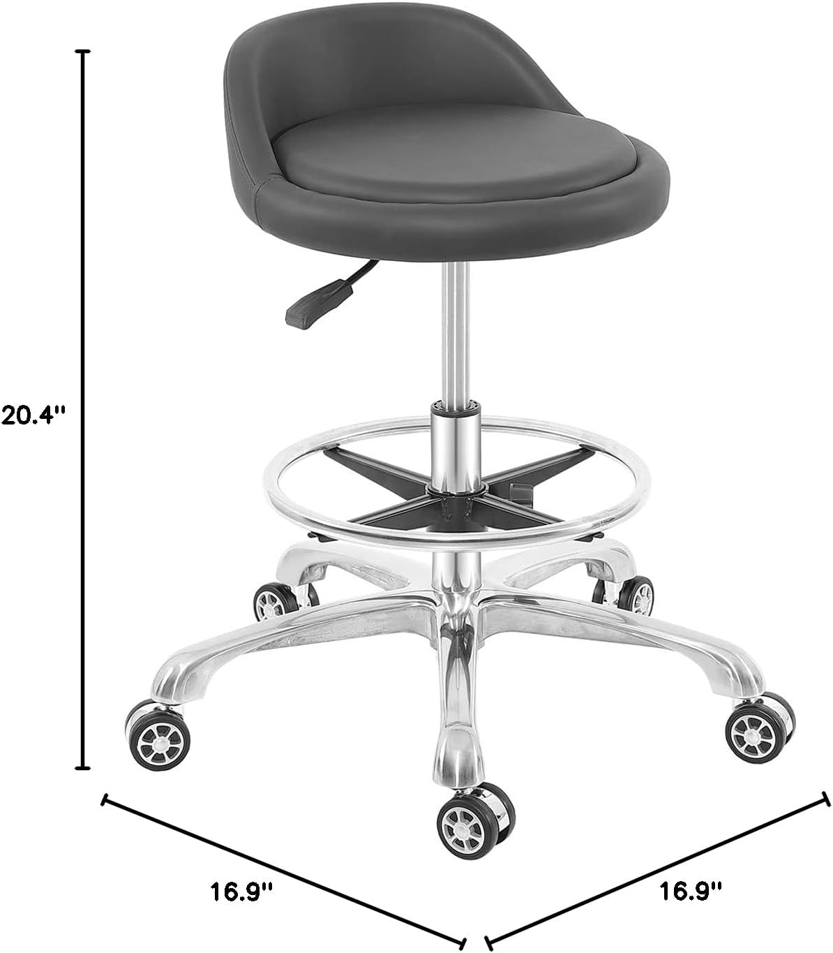 Rolling Stool Adjustable Drafting Chair, Heavy Duty Metal Base with Back Support Foot Rest, for Office Home Shop Kitchen Beauty(Large)