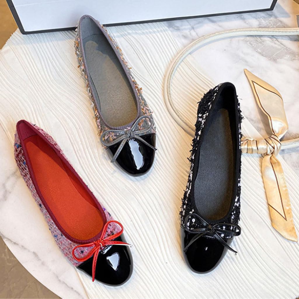Ballerine da Donna comode, Mocassini da Donna con Tessuto Tweed, Eleganti Slip-on estive con Suola Antiscivolo, Sandali Bassi per Uso Quotidiano e Occasioni Festive