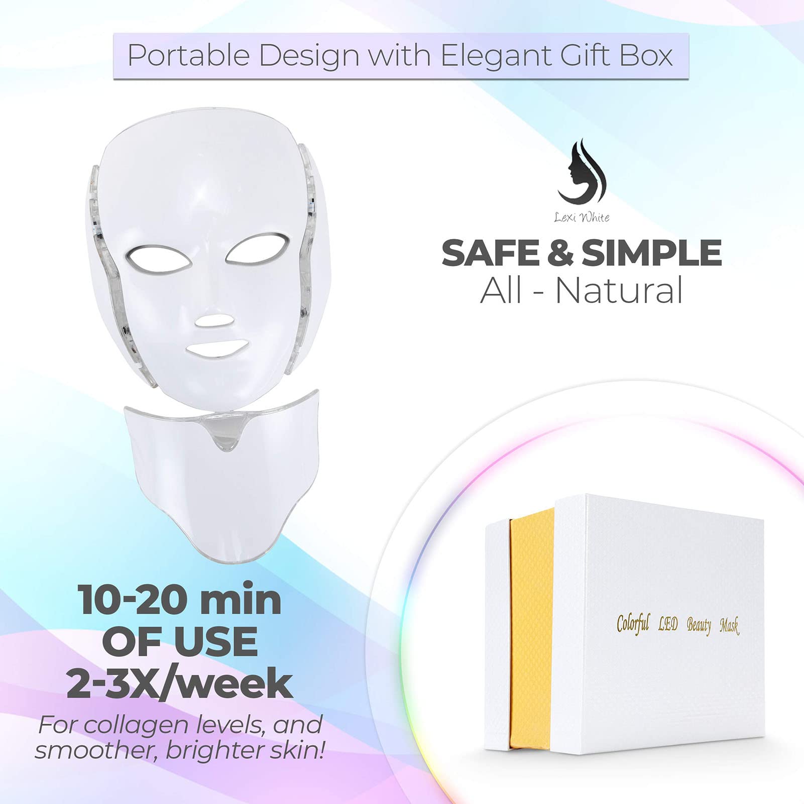 Mascara Facial Luz Led Facial Profesional, 7 Colores Terapia de luz Dispositivo de Belleza de fotones faciales para rejuvenecimiento Facial, Reducción de Arrugas