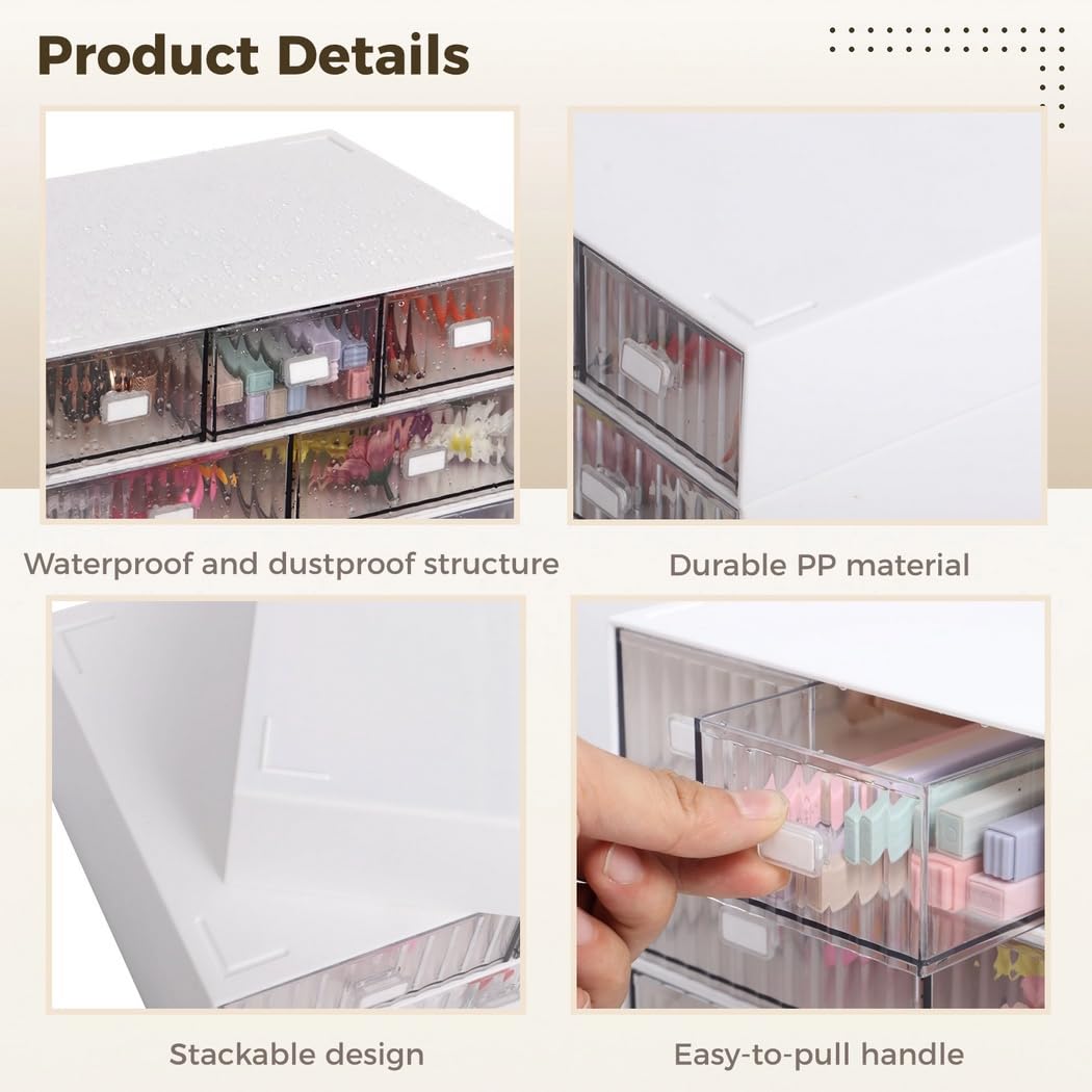 Organizer da scrivania in plastica trasparente con 6 cassetti, impilabile e compatto, per ufficio, casa, trucco e materiale scolastico