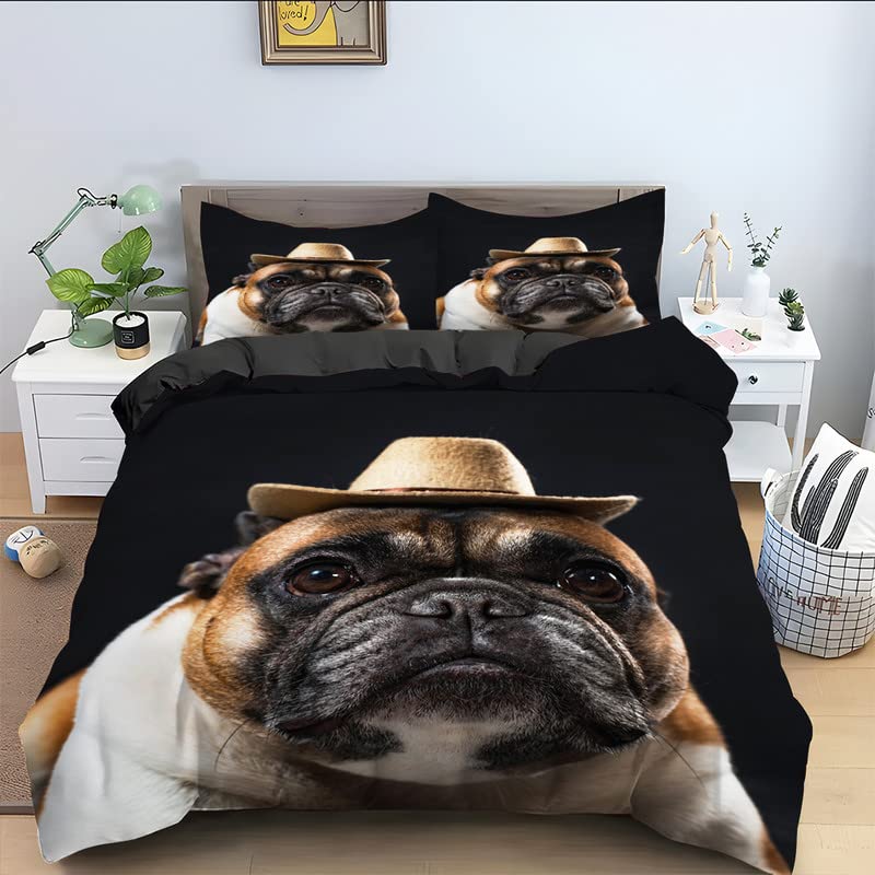 Parure de lit 240 x 260 chien noir microfibre 110g/㎡ avec fermeture éclair
