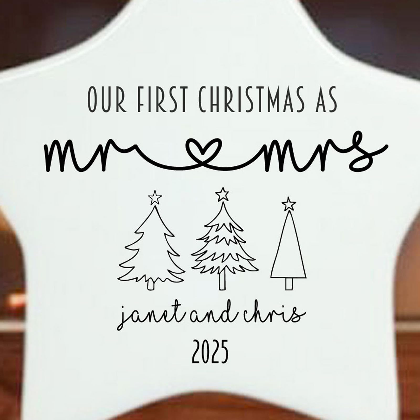 Luck And Luck Personalised Couples First Christmas Ornament – Mr & Mrs Porcelain Star Bauble – Hanging Tree Decoration Gift