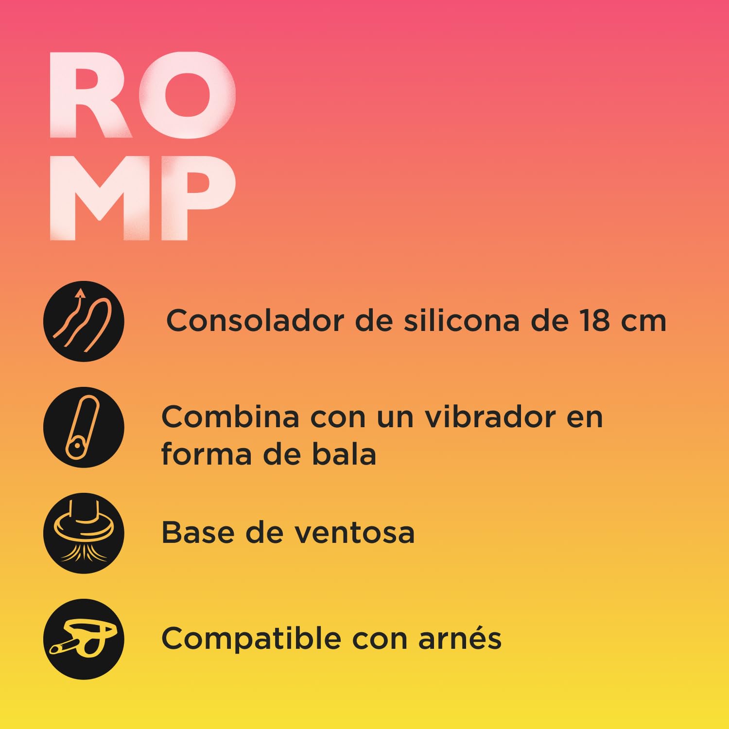 ROMP Dizi Non-Realistic Consolador | Dildo de silicona de 7 pulgadas | Compatible con vibrador de bala | Punto P y Punto G | Consolador con ventosa apto para arnés | Juguete sexual