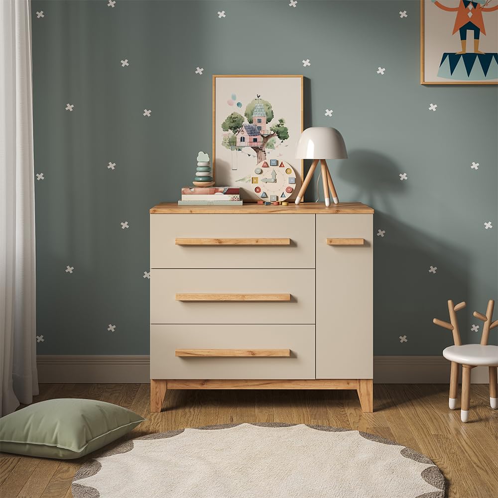 VitaliSpa Cambiador Malia, Cachemira/Artesanal, 98 x 98 cm con cajones, con Cambiador y Accesorio extraíble para facilitar la Limpieza