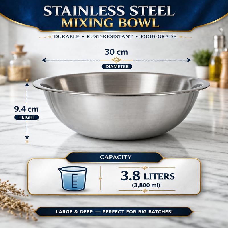 Image of KMW Stainless Steel Mixing Bowl Regular 5 Qt (4.75 litres) | with Comfortable Grip | Stainless Steel Build (Set of 2 Bowls)