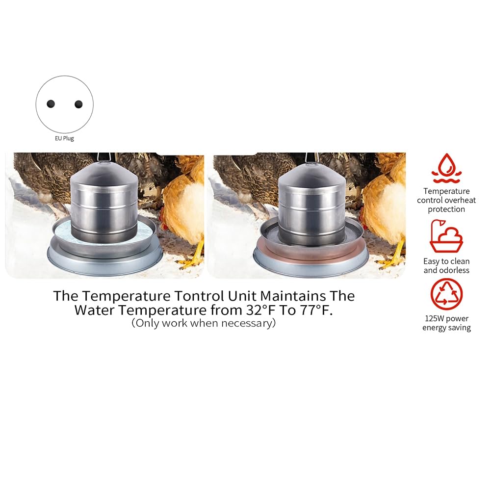 Chauffe-abreuvoir Pour Poules Avec Thermostat - Plaque 37x37 Cm - Câble 2m - Prise EU - Anti-gel Automatique