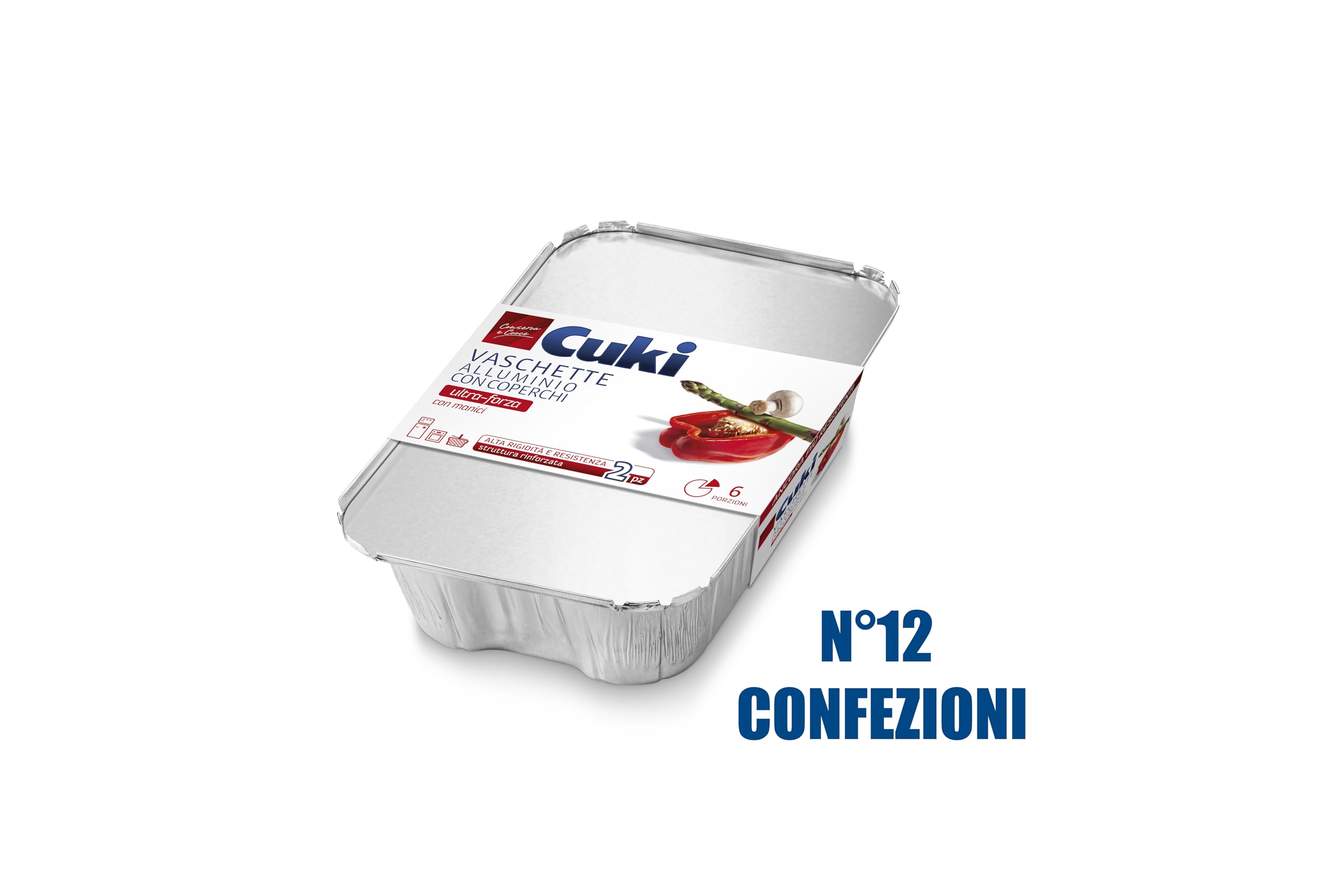 Cuki Vaschette Alluminio Con Coperchi - Ultra Forza - Con Manici - 6 Porzioni - Rettangolari [Rs99L] - 12 Confezioni Da 2 Pezzi