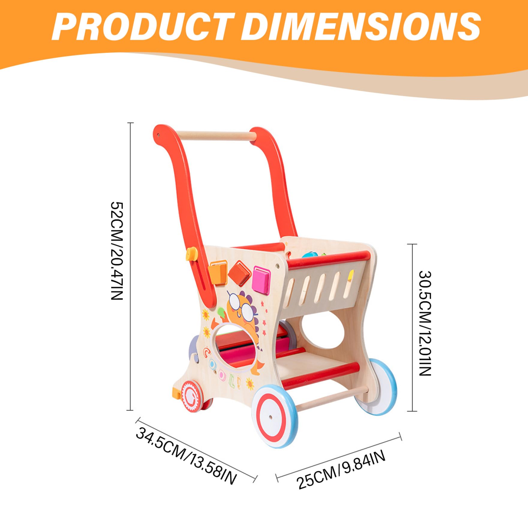 Andador de empuje para bebé con ruedas, andador de empuje de altura con mango ajustable para bebés, bebés y niños pequeños, bebé de madera extraíble para cumpleaños Año Nuevo...