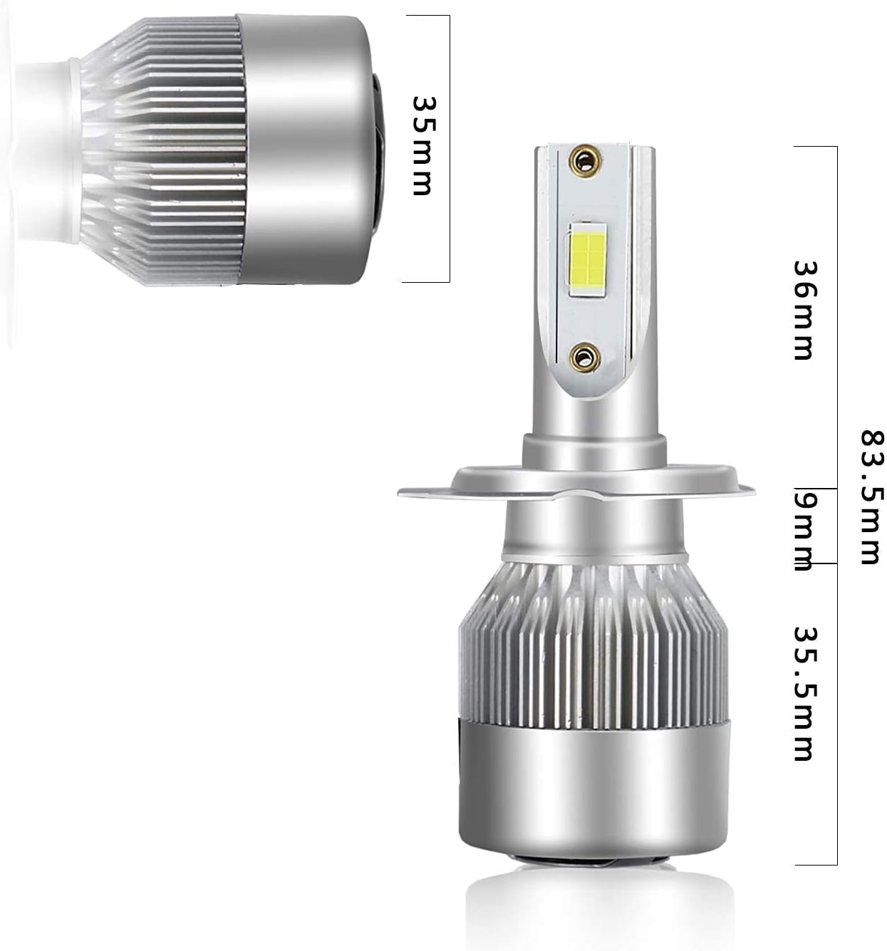 LED Headlight Bulbs H7, H7 LED headlight bulb, 10,00Lm, 6500k super white with 6pcs2 of CSP Chips per bulb IP68 Waterproof