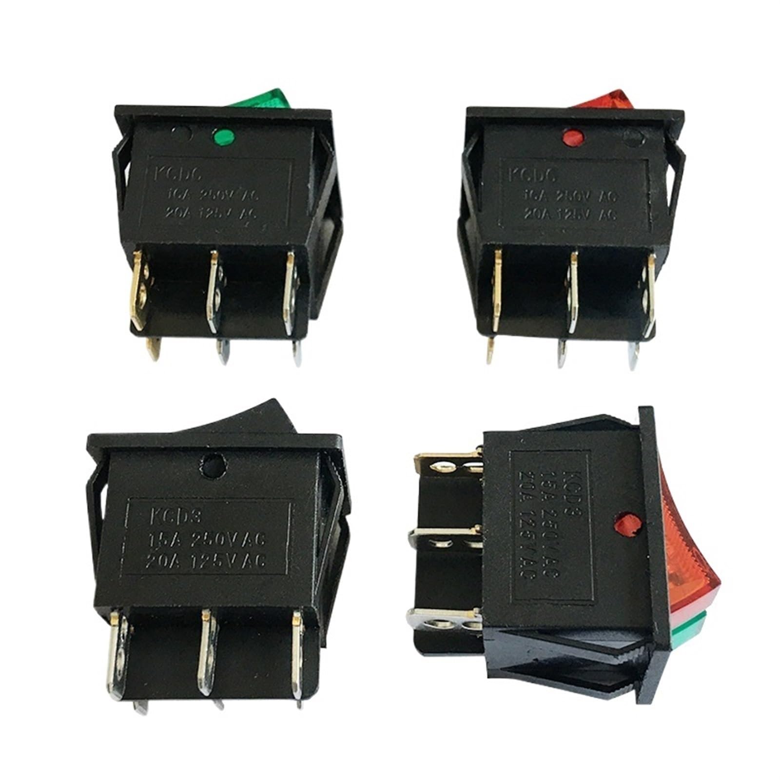 2/5 pièces KCD8-212 interrupteur à bascule Duplex for bateau 6 broches 2 positions DTSP commande marche-arrêt vert rouge 16A 220V interrupteur d'alimentation lumineux(KCD8-212N Green,5PCS)