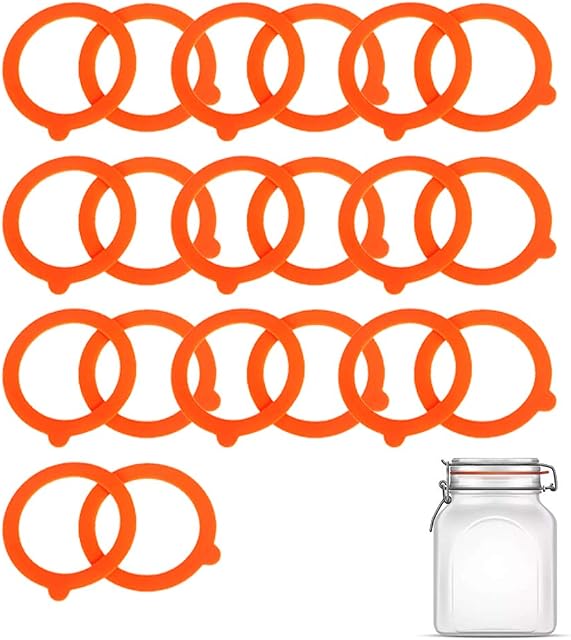 Replacement Silicone Seals for Kilner Jars Airtight Silicone Sealing Gaskets Rings, Leakproof Replacement Rubber Seals for Glass Clip Top Jars Storage Jars (20 PCS, Orange)