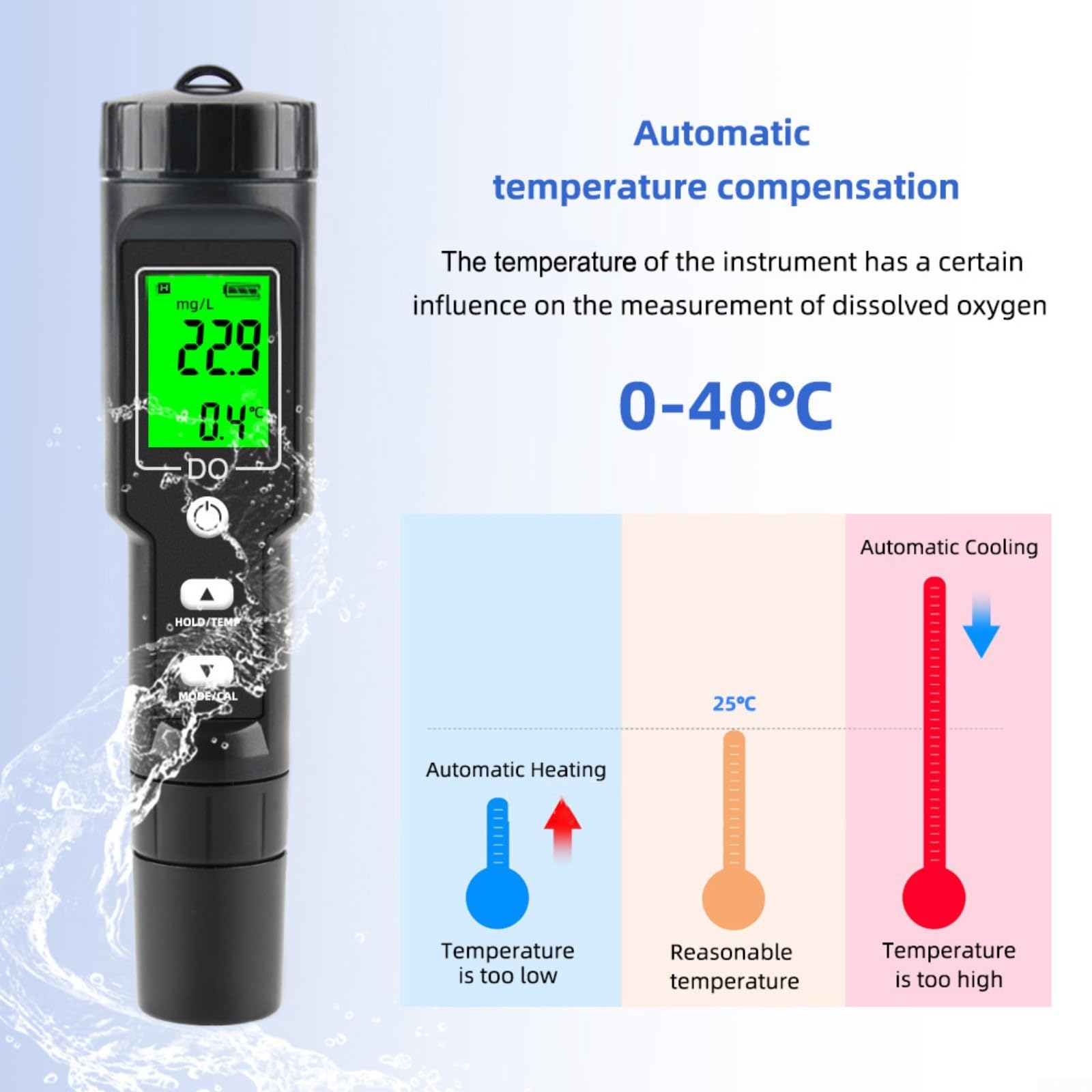 Misuratore di ossigeno disciolto DO9100 Tester dell'acqua Compensazione automatica della temperatura per piscine Acquari Brewing acqua di mare con 6 coperture della sonda in plastica