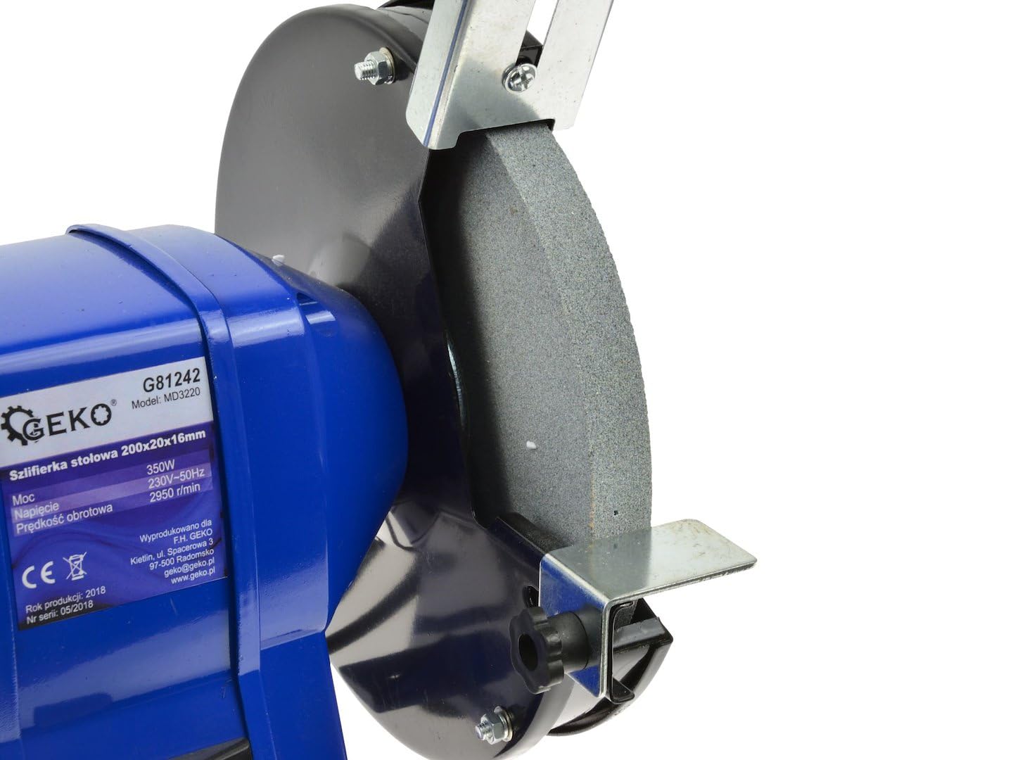 BSD Amoladora de banco profesional con discos de 200 mm para lijar y pulir - Motor 350W, velocidad 2950 rpm, base antideslizante y protectores oculares ajustables.