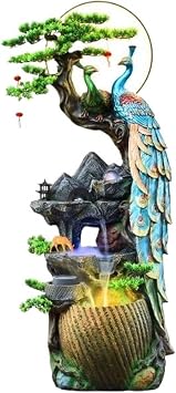 GLigeT Outdoor Water Fountain Water Fountain Decor, Peacock Water Fountain with LED Glass Color Changing Globe, for Home/Office, Living Room Decorative Fountains Outdoor FountainSizeSmall-A
