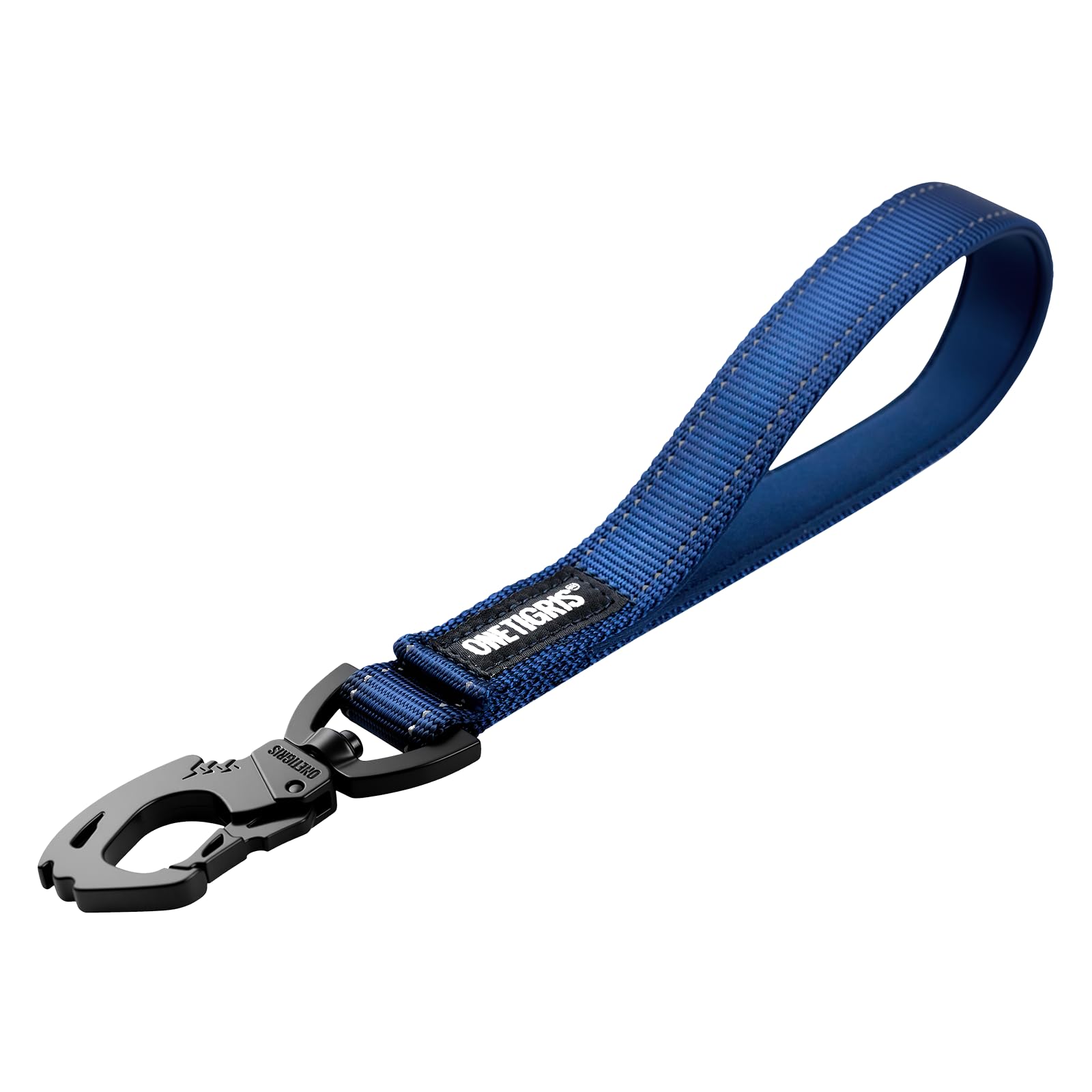 OneTigris Bolt Kurzführer Hund 30cm, Hundeleine Kurz mit Tiger Zahn Metallclip und Weiche Polsterung, Reflektierend Nylon Hundeleine Geeignet für Mittlere Große Hunde Blau