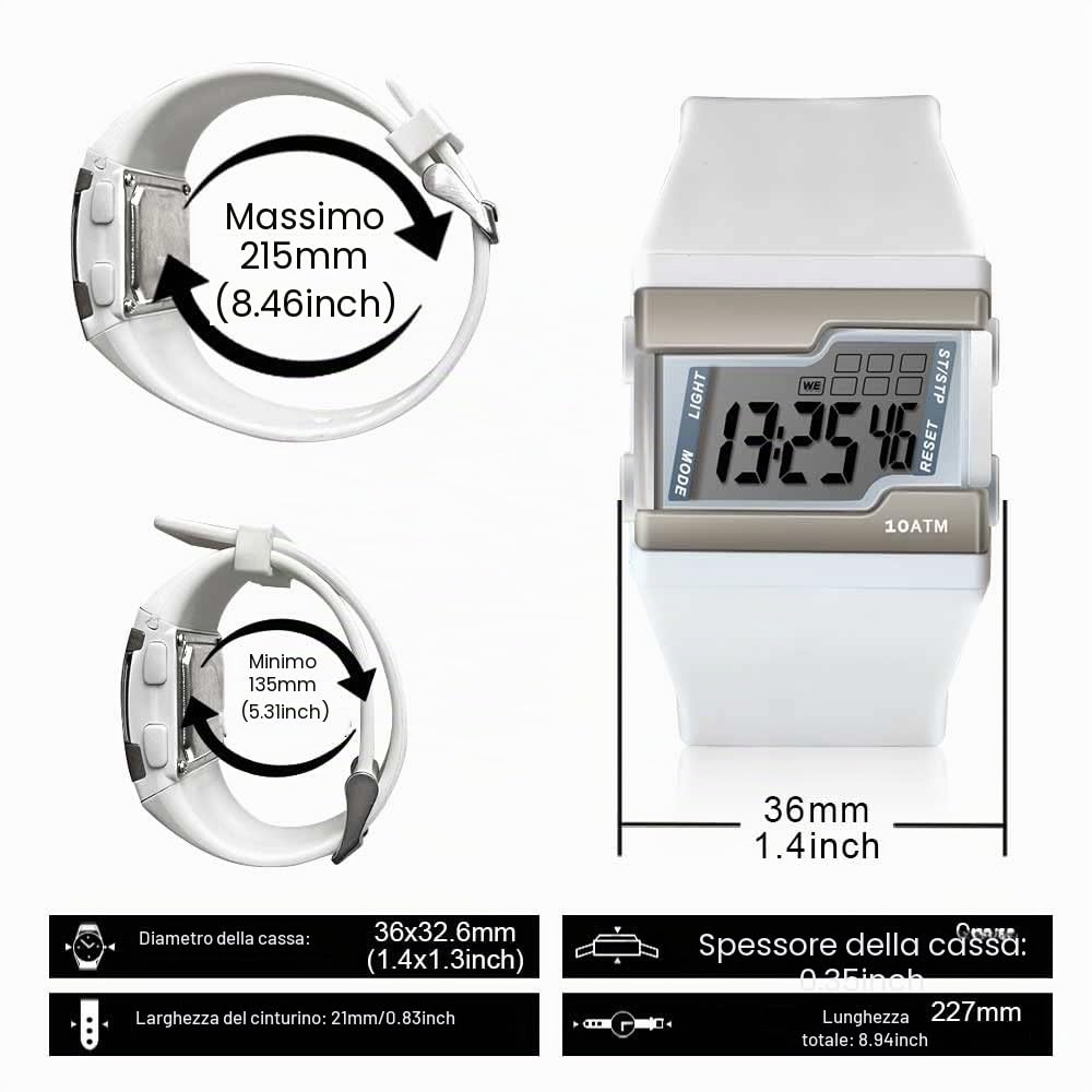 Orologio da Polso Digitale per Nuoto Subacqueo 10 ATM Impermeabile con Molteplici Funzioni di Cronometro Giro, Sveglia, Calendario e Retroilluminazione