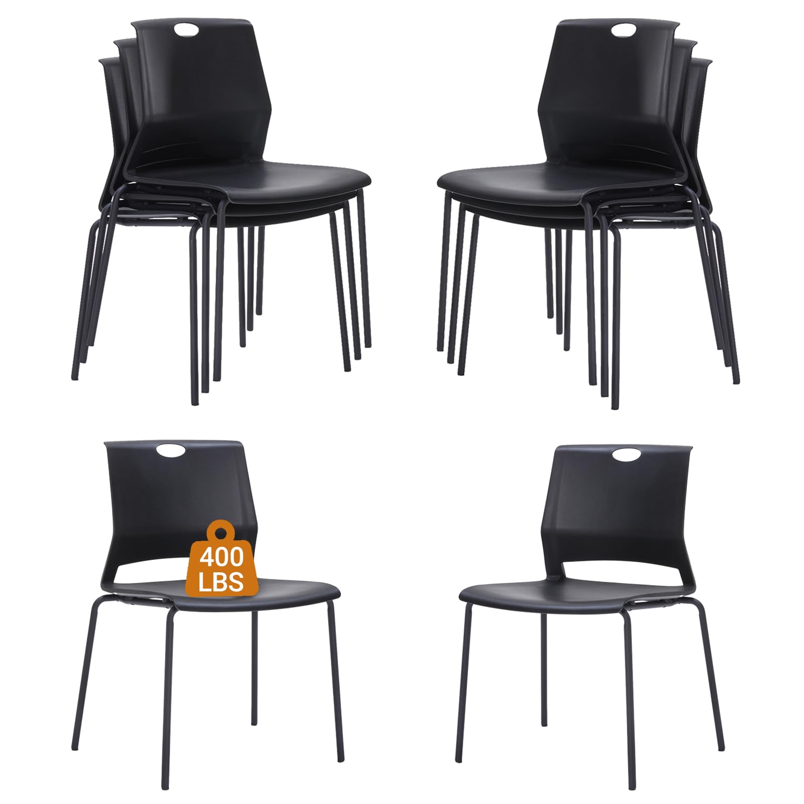 Sidanli 8 Pack Plastic Stacking Chairs, 400LBS Support Metal Frame, Black