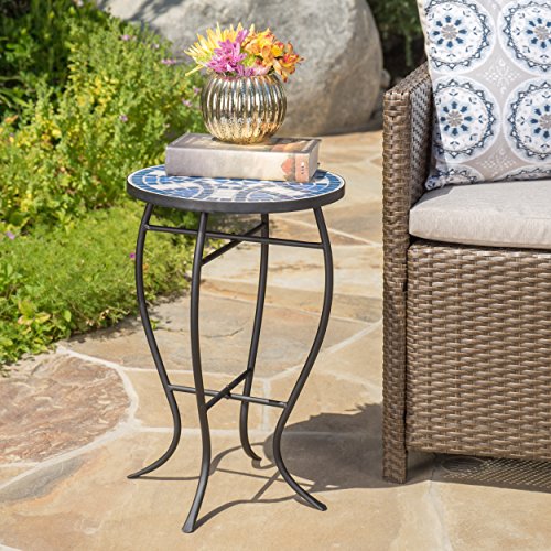 Christopherknighthomehanoutdoorceramictilesidetablewithironframebluewhite Urban Country Home Decor Christopher knight home han outdoor ceramic tile side table with iron frame blue white urban country home decor