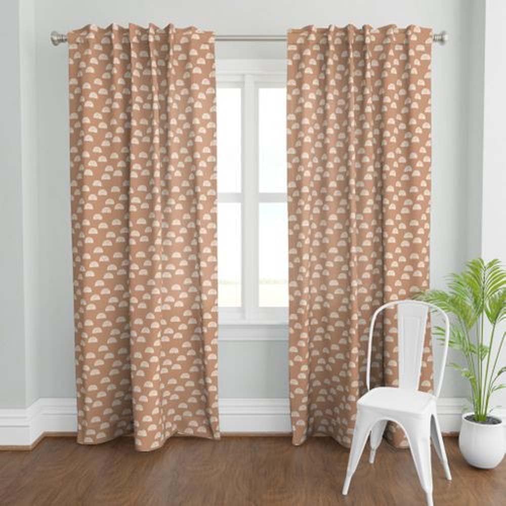 TailoringIndia Digital White Half circul Printed Brown Curtains for Windows, Doors, and Extra-Long Doorways - Elegance Redefined, Set of 1, (Door - 7ft)