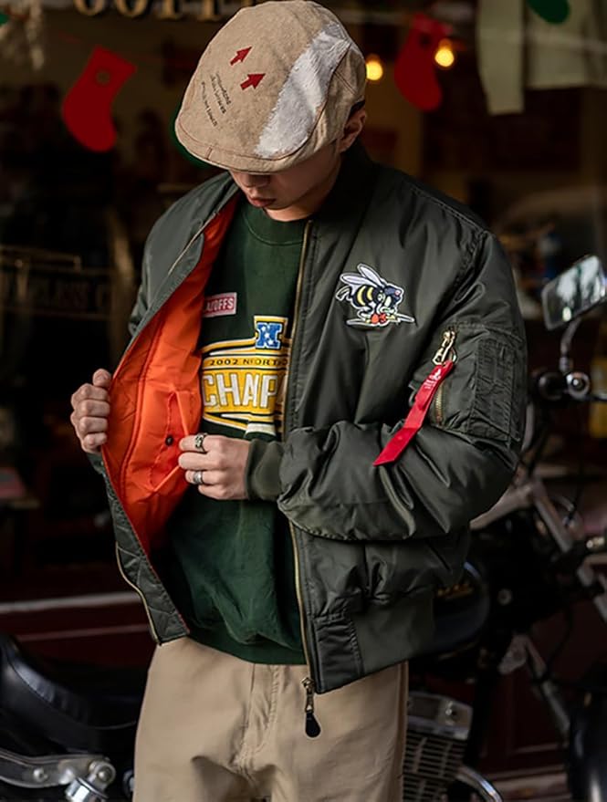 Amazon | [D.IIZOO] ワッペン 刺繍 中綿 フライトジャケット メンズ