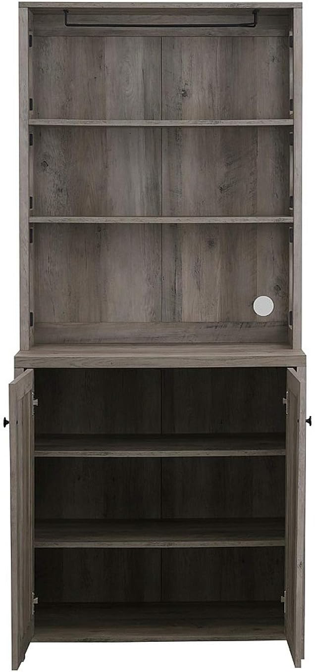 Elegant Bar Cabinet | Kitchen Cabinet with Microwave Stand (Stone Grey)