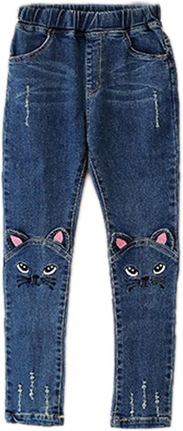 Big Girls Kids Distressed Ripped Hole Teens Jean Blue Cat Slim Denim Pants - Image 7