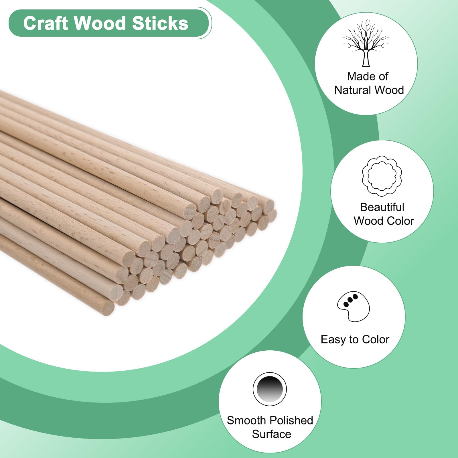 M METERXITY 50-Pack Dowel Rods Wood Sticks, 13/64 x 4 Inch Wooden Dowel Rods, Unfinished Hardwood Sticks - Image 2
