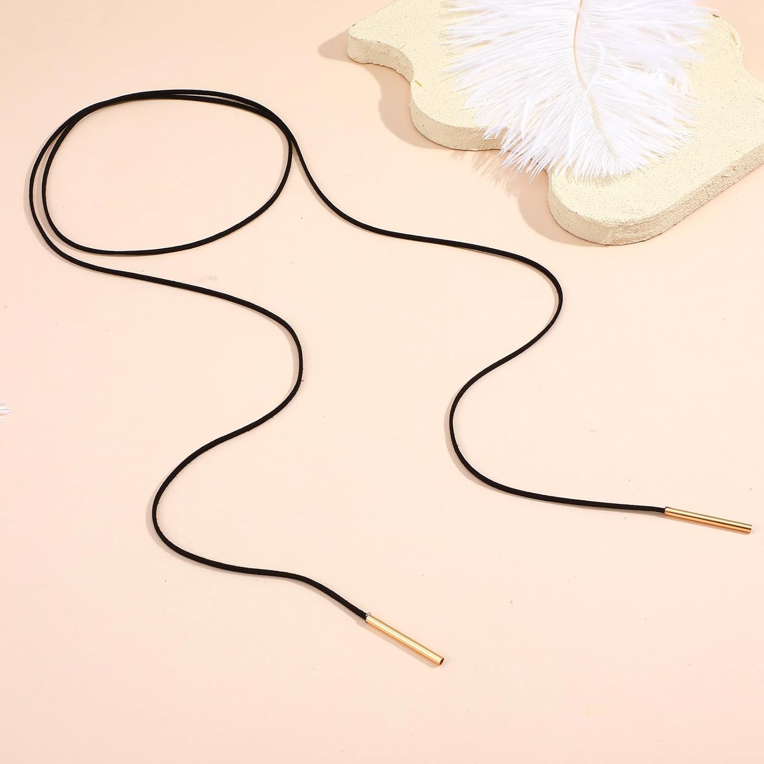 Gothic Bow-knot Velvet Choker Necklace, Black Sexy Long Wrap Choker Necklace with Gold Tube Pendant Gothic Boho Velvet Choker for Women Party Prom Neck Accessories - Image 7