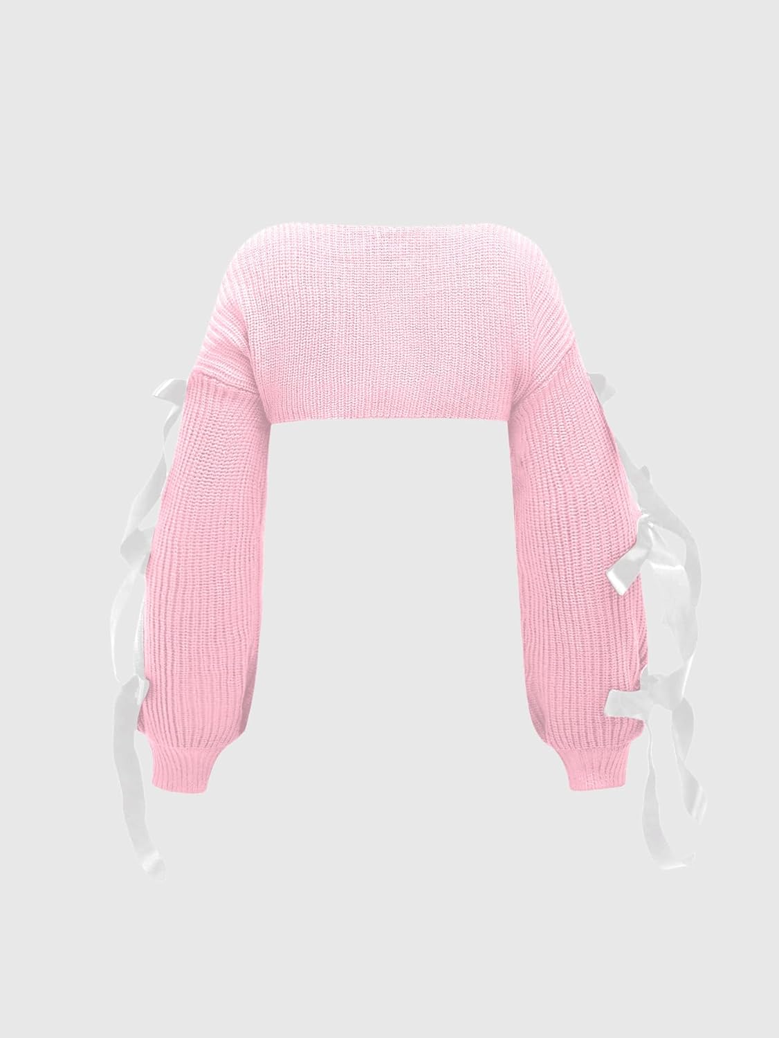 Verdusa Women's Bow Tie Bolero Shrug Crochet Cardigan Knit Cropped Ballet Shoulder Shrug Long Sleeve Sweater - Image 2