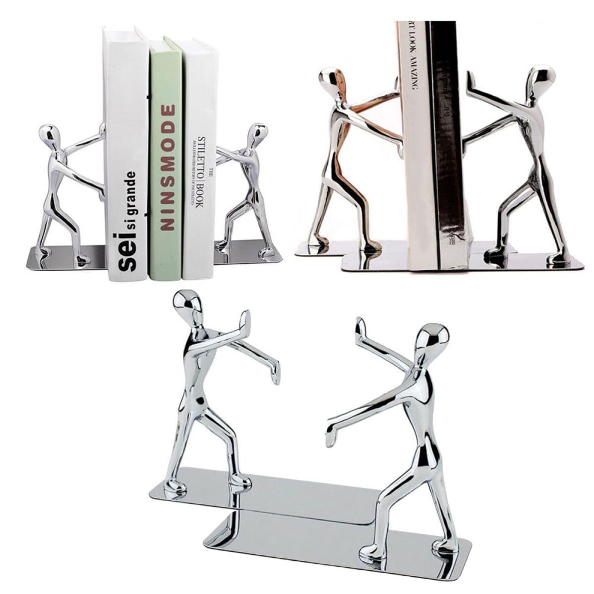 2 Stück Buchstützen aus Metall in Kung Fu Form, rutschfest