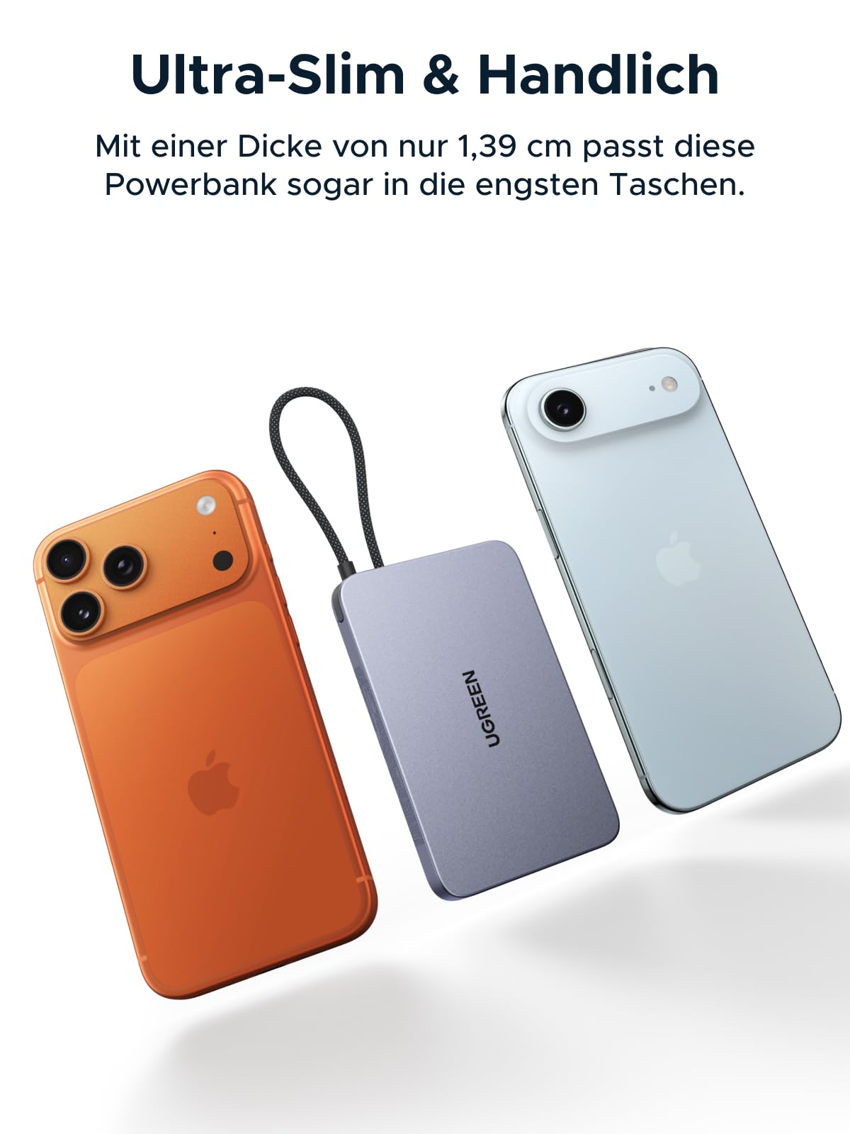 UGREEN MagFlow Air Ultra Slim Powerbank Magsafe 10000mAh Qi2 15W, (Grau) | PD30W, Qi2 Zertifiziert, Hochwertige ATL-Zellen, für iPhone 17-12, Integriertes Kabel, für Reisen und den Weg zur Arbeit