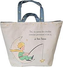 KIUB Large tote bag Little Prince fishing stars - 18 cm wide bottom - very good quality cotton, white