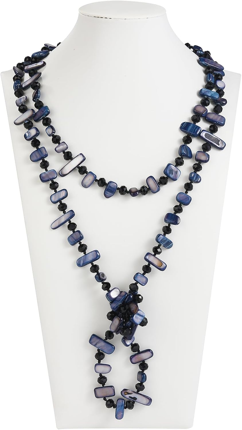 Firstmeet Long Knotted Beaded Necklace Boho Glass Beads Handmade Necklace for Women