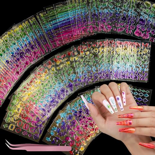 Teenitor 50 Sheets Nail Art Stickers, Rainbow Nail Stickers for