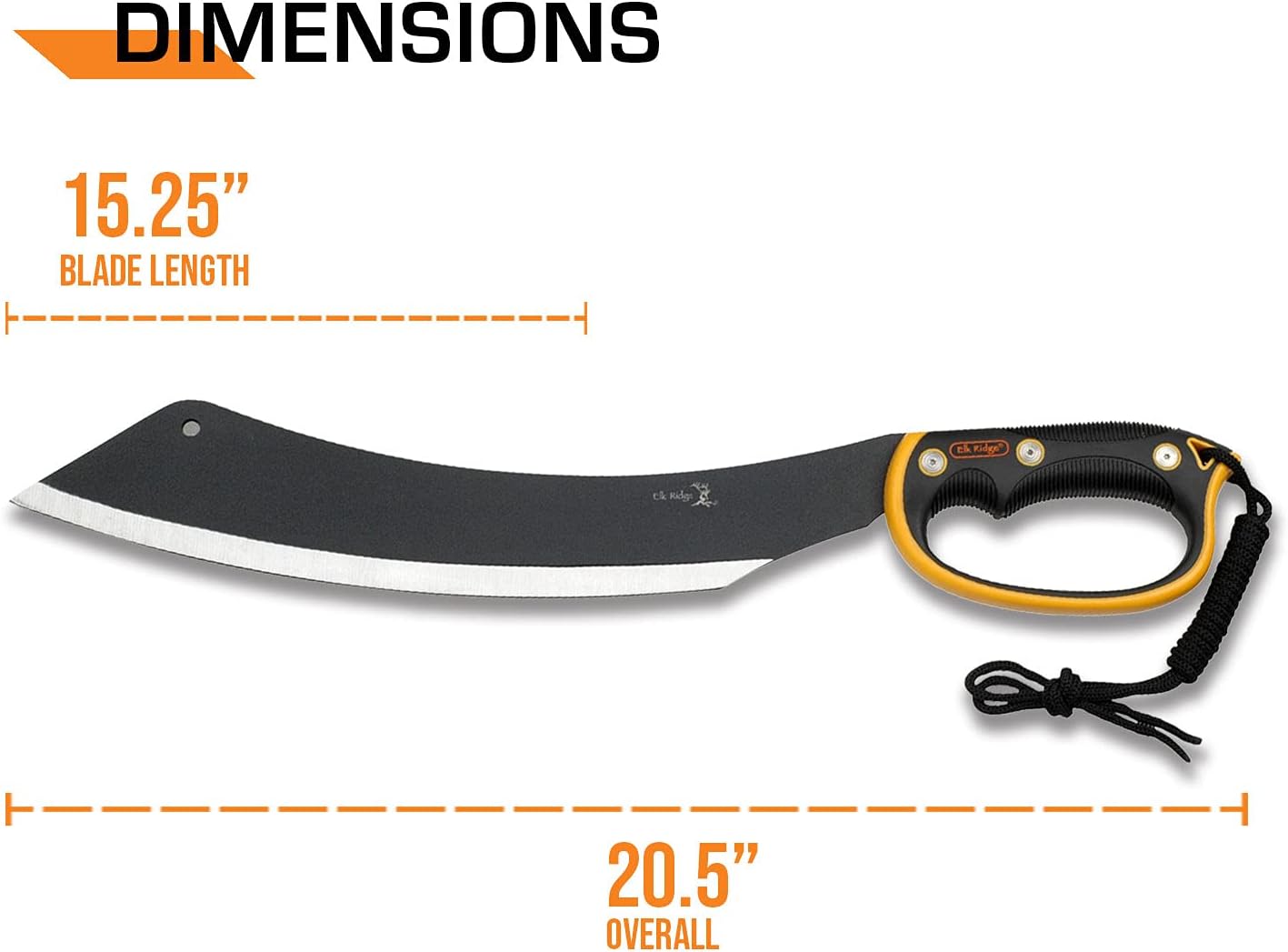 Elk Ridge - Outdoors Fixed Blade Machete - 20.5-in Overall, Black Stainless Steel Blade, Orange and Black Injection Molded Handle with Lanyard, Nylon Sheath, Camping, Hunting, Survival - ER-280, One Size