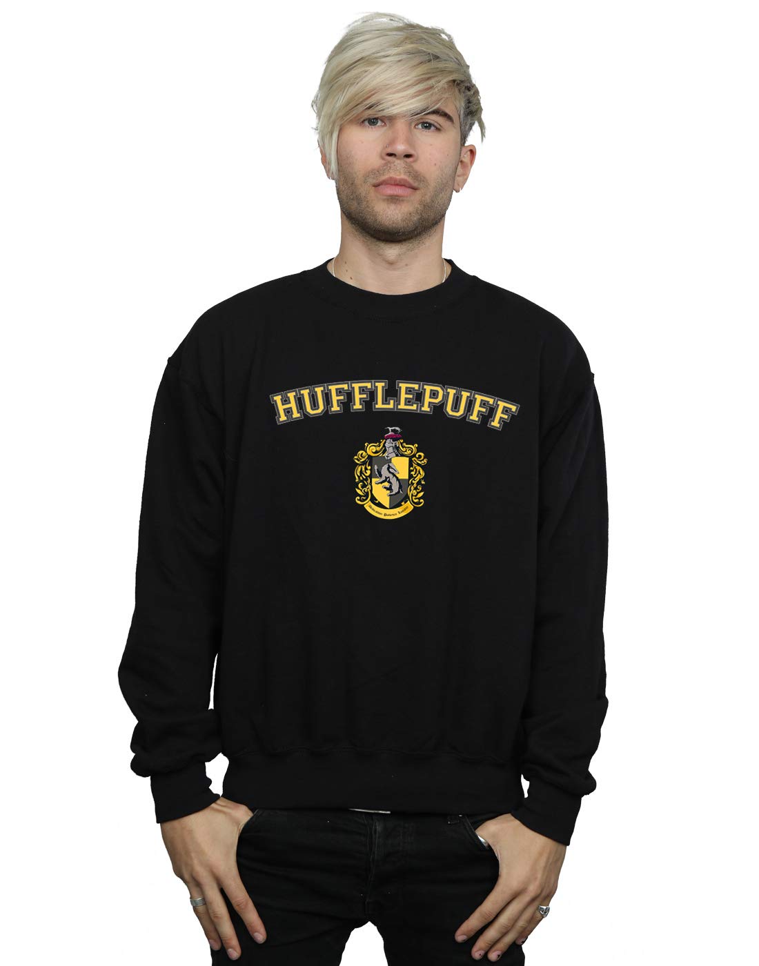 Absolute Cult Men's Black Harry Potter Hufflepuff Crest Sweatshirt Medium
